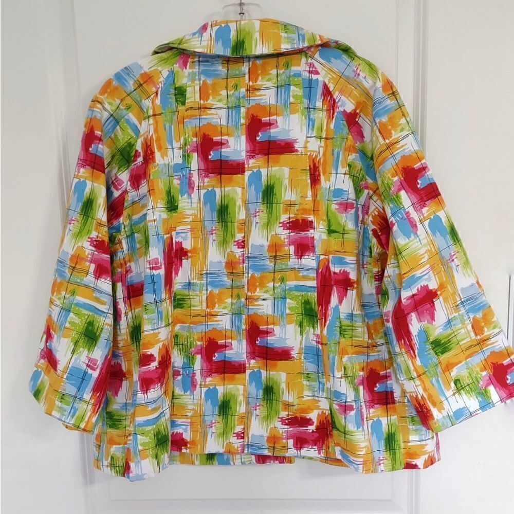 Appraisal Pink Blue Jacket Button Front Multi Bright Colors Cotton M‎